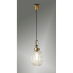 Yorktown Ceiling Pendant E27 With 20cm Almond Ribbed Glass, Champagne Brass Gold, Matt Black - thumbnail 3