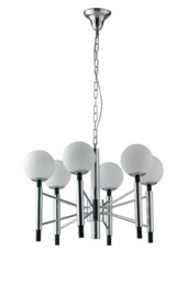 Hammond 6 Light Mutli Arm Globe Ceiling Pendant, Chrome, Opal, White, E14