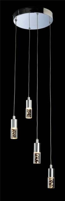 Focus LED 4 Light Cluster Pendant Chrome, Clear Acrylic Bubble Shade