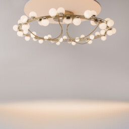 Tessara Modern 80cm Integrated LED Semi Flush Ceiling Light Gold 3000K 5600lm White Shade - thumbnail 2