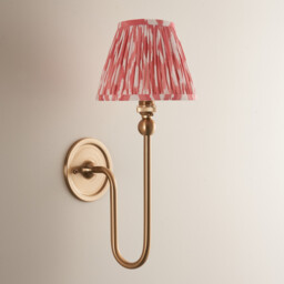 Santiago Brushed Aged Brass Plate Wall Light with Coral Pink Fabric Ikat Shade 16cm B22 - thumbnail 3