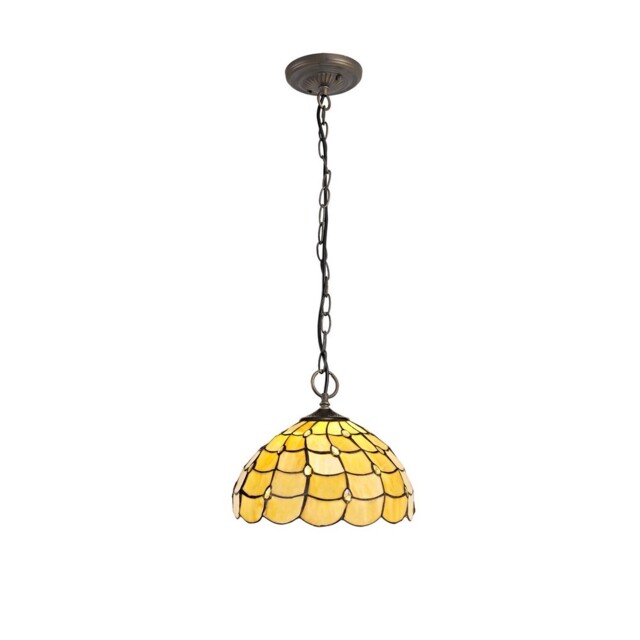 Lincoln 3 Light Downlighter Ceiling Pendant E27 With 30cm Tiffany Shade, Beige, Clear Crystal, Aged Antique Brass - image 1