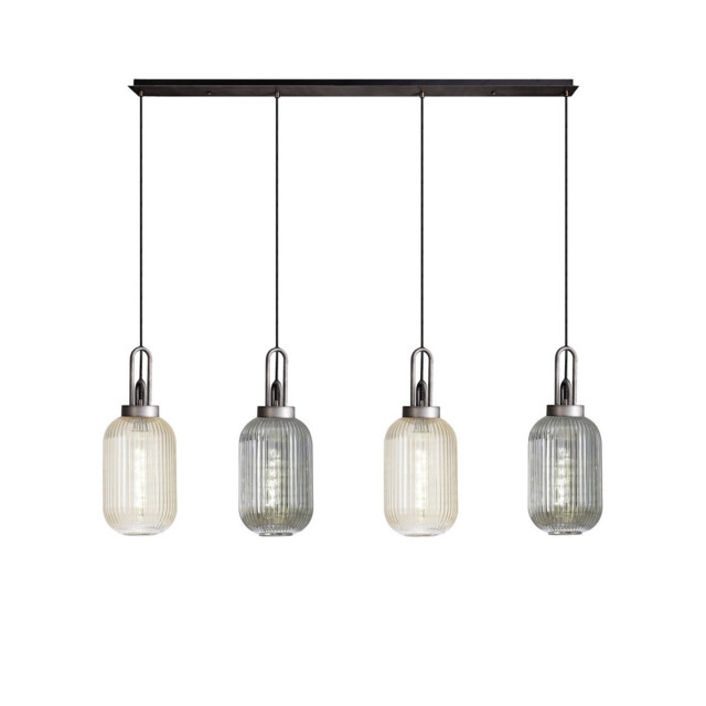 Yorktown Linear Ceiling Pendant 4 Light E27 With 20cm Tubular Ribbed Glass, Aged Pewter, Champagne, Smoked, Matt Black - image 1