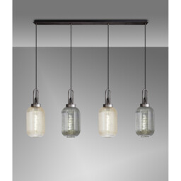 Yorktown Linear Ceiling Pendant 4 Light E27 With 20cm Tubular Ribbed Glass, Aged Pewter, Champagne, Smoked, Matt Black - thumbnail 3
