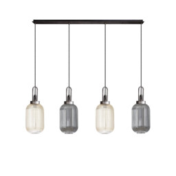 Yorktown Linear Ceiling Pendant 4 Light E27 With 20cm Tubular Ribbed Glass, Aged Pewter, Champagne, Smoked, Matt Black - thumbnail 5