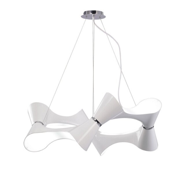 Ora Ceiling Pendant 8 Twisted Round Light E27, Gloss White, White Acrylic, Polished Chrome - image 1