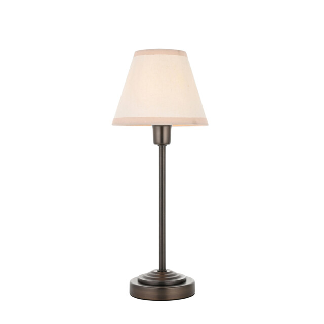 Rise Antique Bronze Plate Table Lamp with Vintage White Fabric Ivy Shade 16cm E14 - image 1
