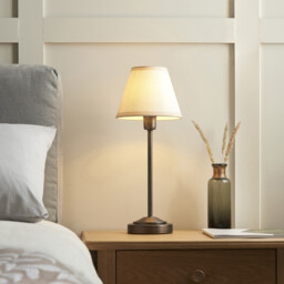 Rise Antique Bronze Plate Table Lamp with Vintage White Fabric Ivy Shade 16cm E14 - thumbnail 3