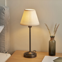Rise Antique Bronze Plate Table Lamp with Vintage White Fabric Ivy Shade 16cm E14 - thumbnail 5