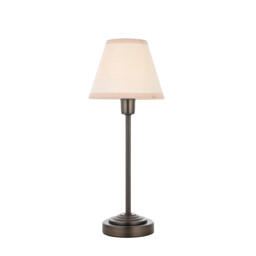 Rise Antique Bronze Plate Table Lamp with Vintage White Fabric Ivy Shade 16cm E14