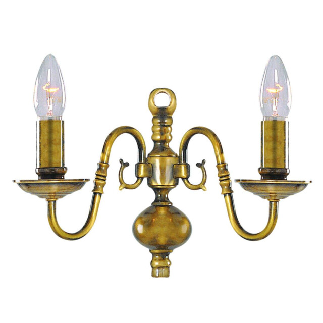 Flemish 2 Light Indoor Candle Wall Light Polished Antique Brass, E14 - image 1