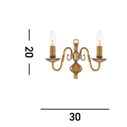 Flemish 2 Light Indoor Candle Wall Light Polished Antique Brass, E14 - thumbnail 2
