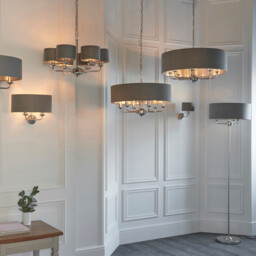 Highclere 6 Lamp Single Shade Pendant Light Bright Nickel Plate, Charcoal Fabric - thumbnail 3