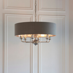 Highclere 6 Lamp Single Shade Pendant Light Bright Nickel Plate, Charcoal Fabric - thumbnail 2