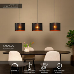 Lucide TAGALOG - Pendant light - Ø 40 cm - 3xE27 - Black - Essential - thumbnail 2