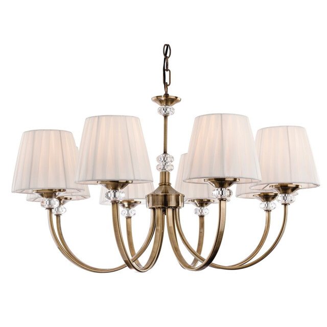 Langham 8 Light Multi Arm Chandelier Antique Brass, Pleated Cream Shades, E14