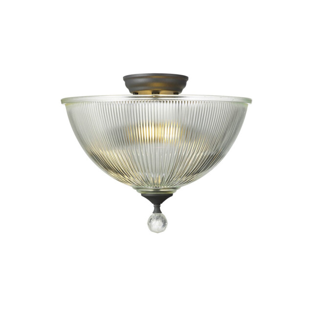 Dresden 2 Light Semi Flush Ceiling Lamp E27 With Dome 38cm Glass Shade Graphite, Clear - image 1