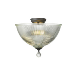 Dresden 2 Light Semi Flush Ceiling Lamp E27 With Dome 38cm Glass Shade Graphite, Clear - thumbnail 1
