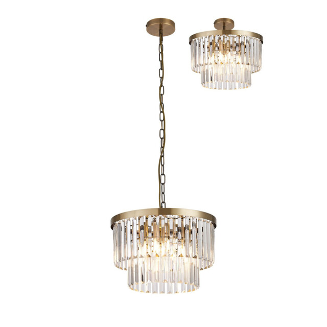 Cosette 40cm Pendant/Semi Flush, 4 Light E14, Antique Brass/Clear Crystal - image 1