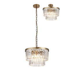 Cosette 40cm Pendant/Semi Flush, 4 Light E14, Antique Brass/Clear Crystal - thumbnail 1