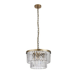 Cosette 40cm Pendant/Semi Flush, 4 Light E14, Antique Brass/Clear Crystal - thumbnail 5