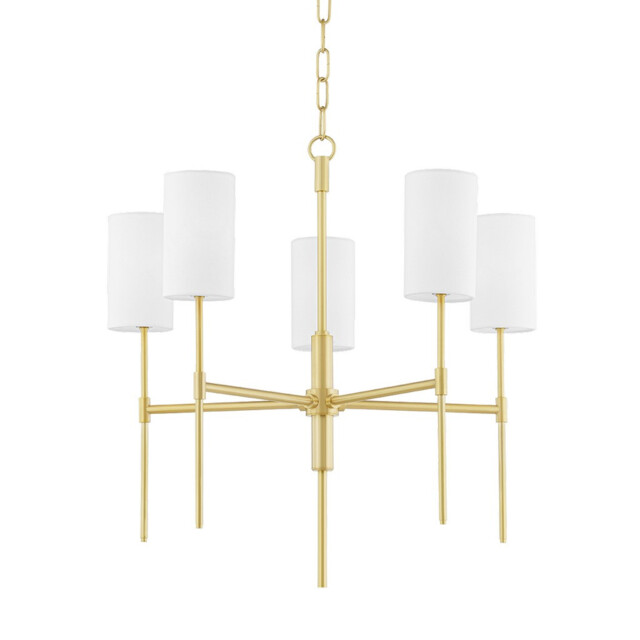 Olivia 5 Light Chandelier Brass, Belgium Linen, 2700K