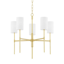 Olivia 5 Light Chandelier Brass, Belgium Linen, 2700K