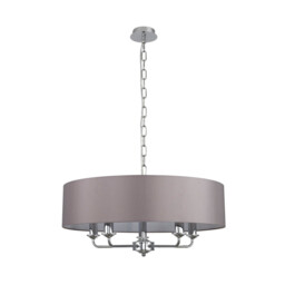 Banyan 5 Light Multi Arm Pendant, E14 Polished Chrome With 60cm x 15cm Faux Silk Shade, Grey - thumbnail 5