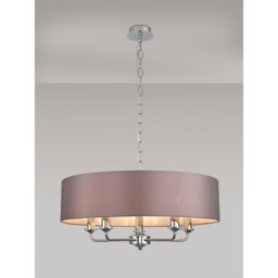 Banyan 5 Light Multi Arm Pendant, E14 Polished Chrome With 60cm x 15cm Faux Silk Shade, Grey - thumbnail 2