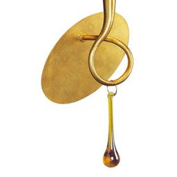 Paola Wall Lamp Switched 1 Light E14, Gold Painted With Black Shade & Amber Glass Droplets - thumbnail 3