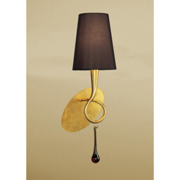 Paola Wall Lamp Switched 1 Light E14, Gold Painted With Black Shade & Amber Glass Droplets - thumbnail 2