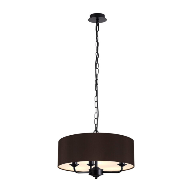 Banyan 3 Light Multi Arm Pendant With 45cm x 15cm Faux Silk Fabric Shade Matt Black/Black - image 1
