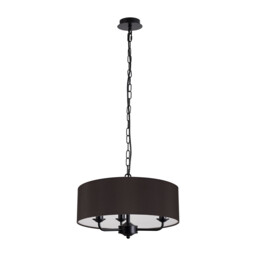 Banyan 3 Light Multi Arm Pendant With 45cm x 15cm Faux Silk Fabric Shade Matt Black/Black - thumbnail 5