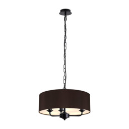 Banyan 3 Light Multi Arm Pendant With 45cm x 15cm Faux Silk Fabric Shade Matt Black/Black - thumbnail 1