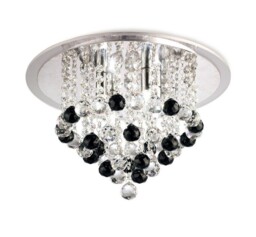 Atla Flush Ceiling 6 Light Polished Chrome, Acrylic Trim, Crystal Supplied with 25 Additional Black Crystal Spheres