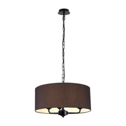 Banyan 3 Light Multi Arm Pendant With 50cm x 20cm Faux Silk Fabric Shade Matt Black/Black