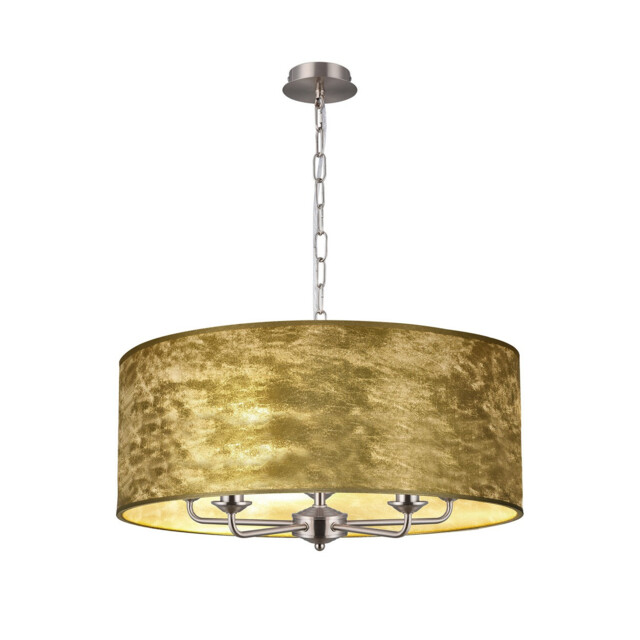 Banyan 5 Light Multi Arm Pendant, E14 Satin Nickel With 60cm x 22cm Gold Leaf With White Lining Shade - image 1