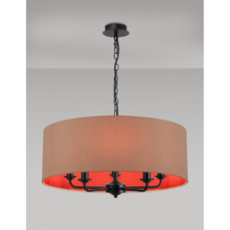 Banyan 5 Light Multi Arm Pendant With 60cm x 22cm Dual Faux Silk Fabric Shade Matt Black/Antique Gold - thumbnail 2