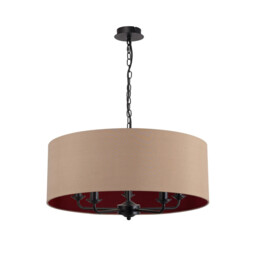 Banyan 5 Light Multi Arm Pendant With 60cm x 22cm Dual Faux Silk Fabric Shade Matt Black/Antique Gold - thumbnail 5