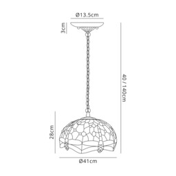 Worcester 3 Light Downlighter Ceiling Pendant E27 With 40cm Tiffany Shade, Blue, Orange, Crystal, Aged Antique Brass - thumbnail 2