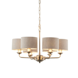 Highclere Multi Arm Shade Pendant Ceiling Lamp, Brushed Chrome Plate, Natural Linen