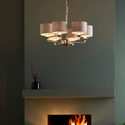 Highclere Multi Arm Shade Pendant Ceiling Lamp, Brushed Chrome Plate, Natural Linen - thumbnail 5