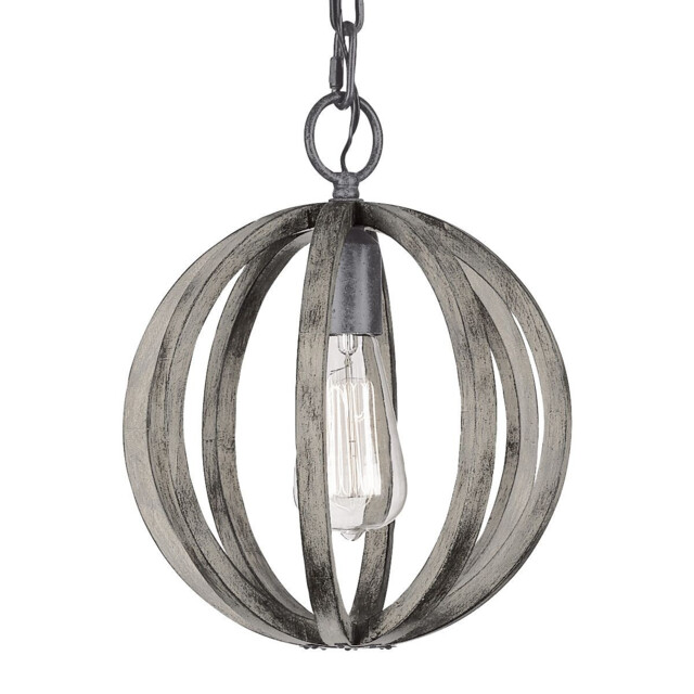 Allier 1 Light Spherical Cage Ceiling Mini Pendant Dark Wood, Antique iron, E27 - image 1