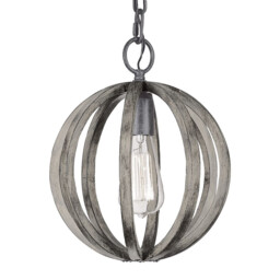 Allier 1 Light Spherical Cage Ceiling Mini Pendant Dark Wood, Antique iron, E27 - thumbnail 1