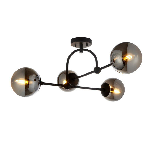 Trieste Globe Ceiling Light Matt Black, Smoked Mirror Glass - image 1