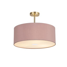 Baymont Antique Brass 3 Light E27 Semi Flush With 50cm x 20cm Dual Faux Silk Shade, Taupe/Halo Gold