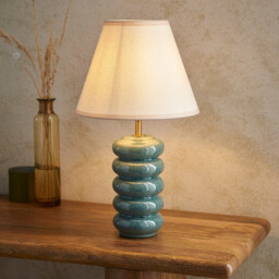 Squash Ocean Spray Glaze Table Lamp with Vintage White Fabric Ivy Shade 25cm B22 - thumbnail 2