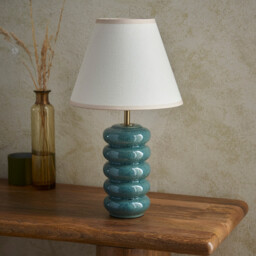 Squash Ocean Spray Glaze Table Lamp with Vintage White Fabric Ivy Shade 25cm B22 - thumbnail 3