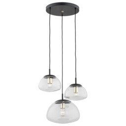 Trini Cluster Pendant Ceiling 3 Light Transparent, Black Matt, Brass Elements