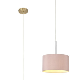 Baymont Antique Brass E27 Single Pendant With 30cm x 17cm Dual Faux Silk Shade, Taupe/Halo Gold
